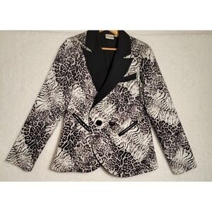 Young Threads Blazer Jacket Women's‎ Large Leopard Print Long Sleeve 0177